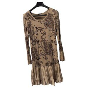 Bella Amore‎ viscose dress with brown paisley patterns and long sleeves sz L